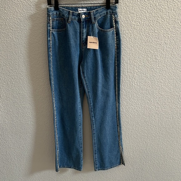 REVOLVE SUPERDOWN Revolve Valentina Rhinestone Jean in Medium Wash Size 26 - Picture 2 of 8